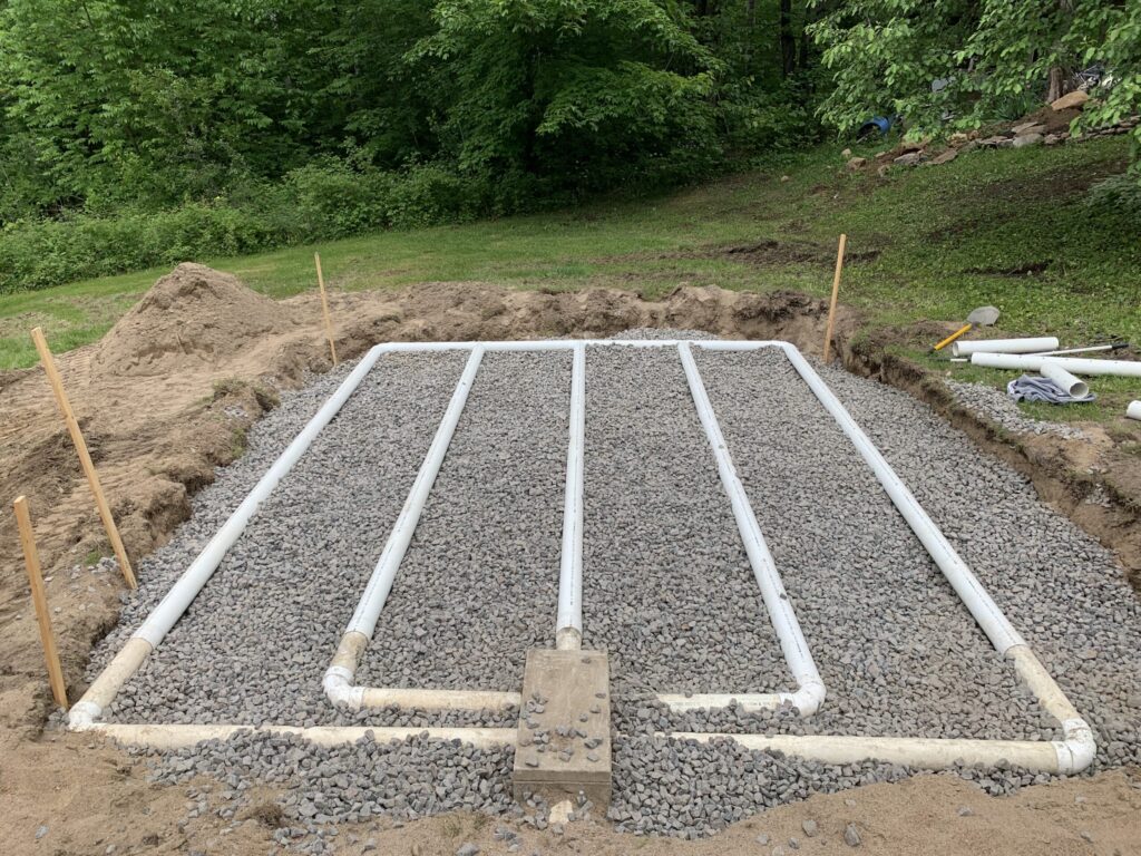 Robitaille Contracting team installing a new septic system at a residential property in Trout Creek, Astorville, or North Bay